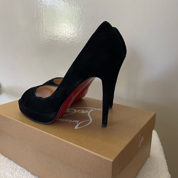 Christian Louboutin Black Suede Red Bottom Yo Yo Zappa Peep Toe Peels - Picture 4 of 4